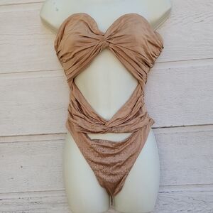 Bardot Strapless Twist Front Cutout One-Piece Swimsuit in Nude Size M